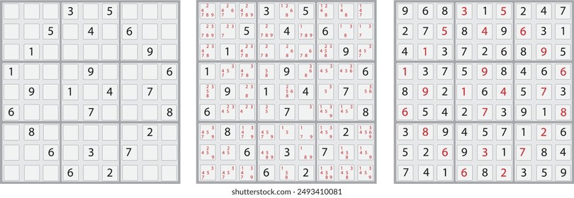 Engage your audience with this set of medium difficulty Sudoku puzzles! This illustration features a clean and modern vector design, perfect for worksheets, printables, or online applications.