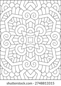 Engage your mind with this captivating abstract geometric design, offering a therapeutic coloring experience. The strong lines and balanced symmetry create a visually appealing pattern that is both challenging and calming. Ideal for adults, this coloring page promotes focus and relaxation, serving as a wonderful tool for art therapy or a simple, enjoyable hobby.