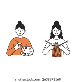 Engaged Person Creative Hobby Painting Knitting White Background Artistic Pursuit