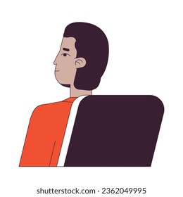 Engagierter indischer Mann sitzt in Stuhl flach Linie Farbe Vektorgrafik. Bearbeitbarer Umriss-Halbkörper auf Weiß. Männliche Jahrtausendwender, einfache Cartoon-Spot-Illustration für Web-Grafik-Design
