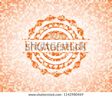 Engagement abstract emblem, orange mosaic background