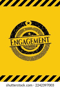 Engagement black grunge emblem, yellow warning sign. Vector Illustration. Detailed. 