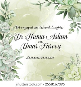 Engagement Card. Announcement card. Wedding invitation template, colorful flowers on white background. Printable Wedding Invitation Template, thank you, save the date, RSVP card. Marriage event.