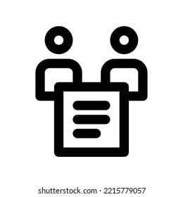 Icono de compromiso o contrato entre personas con papel de texto con estilo de contorno negro