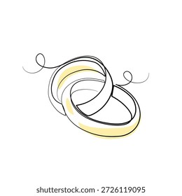 Engagement Couple Ring one line drawing. Engagement Couple Ring single line illustration. Engagement Couple Ring minimalist line art. Engagement Couple Ring vector art