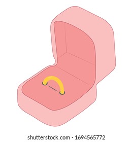 enganche del anillo de oro en un icono vector de caja rosa