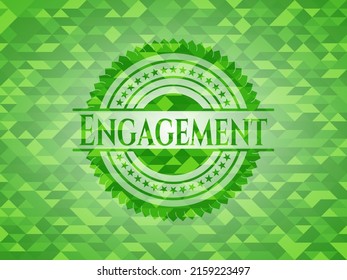 Engagement green emblem with triangle mosaic background. Vector Illustration. Detailed. 