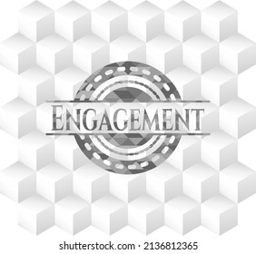Engagement grey icon or emblem with geometric cube white background. 