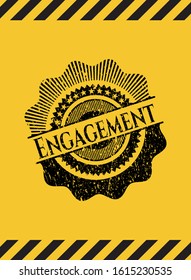 Engagement grunge black emblem with yellow background, warning sign. Vector Illustration. Detailed.