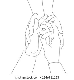 engagement. hand in hand. engagement ring. outline art