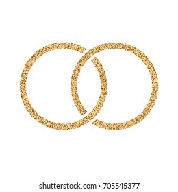 Engagement icon with glitter effect, isolated on white background. Outline icon of wedding ring, vector pictogram. Symbol from golden particles dust.