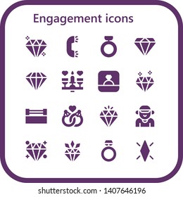 engagement icon set. 16 filled engagement icons.  Collection Of - Gem, Ring, Diamond, Dating, Marriage, Boyfriend