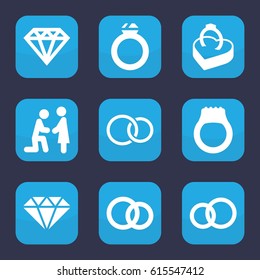 Engagement icon. set of 9 filled engagement icons such as Diamond, rings, ring in box, gem, ring