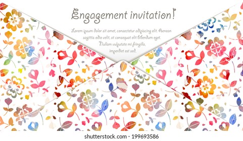 Engagement invitation card with watercolor flowers. Vector illustration