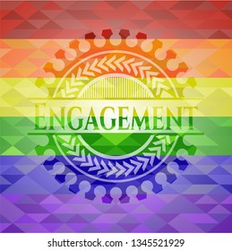 Engagement on mosaic background with the colors of the LGBT flag