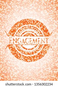 Engagement orange tile background illustration. Square geometric mosaic seamless pattern with emblem inside.