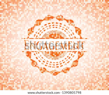 Engagement orange tile background illustration. Square geometric mosaic seamless pattern with emblem inside.