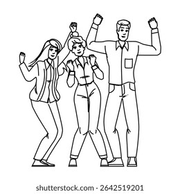 engagement overjoyed employee vector. wellness collaboration, teamwork recognition, flexibility creativity engagement overjoyed employee character. people black line pencil drawing illustration