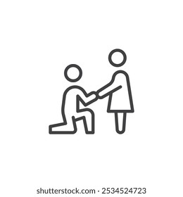 Engagement Proposal line icon. linear style sign for mobile concept and web design. A man proposing on one knee outline vector icon. Symbol, logo illustration. Vector graphics
