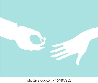 Engagement. The proposal - male and female hand with diamond ring