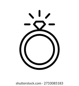 Engagement proposal ring in box line art icon