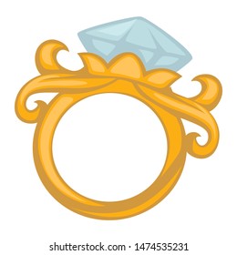 Anillo de compromiso accesorio aislado de estilo barroco con joyería brillante o diamante de joyería de remolinos de oro de propuesta de joyería. con gema antigua reliquia familia novia y novio marido y mujer