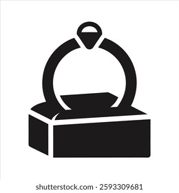 Engagement Ring in Box Black Silhouette Vector Illustration