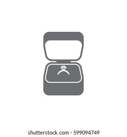 Engagement ring in box icon on white background. Vector illustration