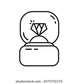 Engagement ring in a box line design on white background