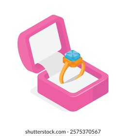 Engagement ring in a box, symbolizing love and commitment.