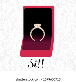 Engagement ring in a box - Vector illustration
