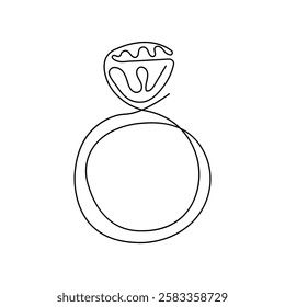 Engagement ring continuous line drawing illustration. One line art of love, wedding rings, marriage, diamond, accessory, jewel, union of hearts, classic, romance