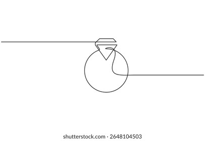 Engagement ring continuous line drawing illustration. One line art of love, Black isolated on white background. Hand drawn vector illustration, Wedding ring line art style vector illustration.