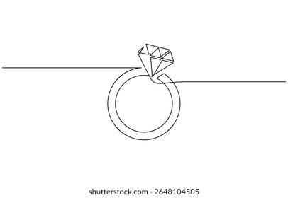 Engagement ring continuous line drawing illustration. One line art of love, Black isolated on white background. Hand drawn vector illustration, Wedding ring line art style vector illustration.