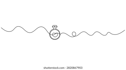 Engagement ring continuous one line art minimalist outline vector symbol