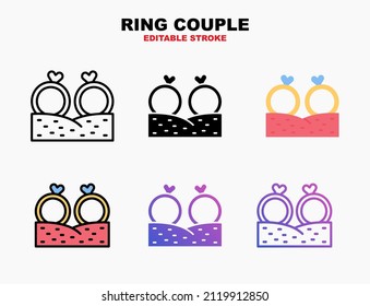 Juego de iconos de la pareja de anillos de compromiso con estilos diferentes. Actrazo editable y píxel perfecto. Se puede usar para productos digitales, presentación, diseño de impresión y más.