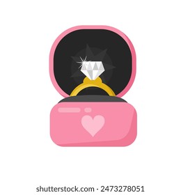 Engagement ring in a cute pink box cartoon design