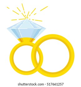 Engagement ring with diamond. Concept of wedding, engagement, love. Flat illustration of wedding rings on a white background.