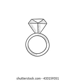 Engagement Ring With Diamond Vector Sketch Icon Isolated On Background. Hand Drawn Engagement Ring With Diamond Icon. Engagement Ring With Diamond Sketch Icon For Infographic, Website Or App.