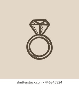 Engagement ring with diamond vector sketch icon isolated on background. Hand drawn Engagement ring with diamond icon. Engagement ring with diamond sketch icon for infographic, website or app.