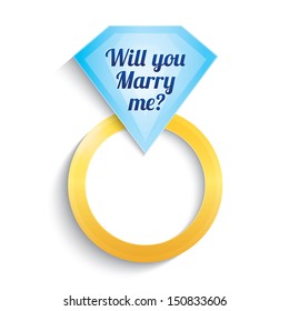 Engagement ring with diamond. Will you marry me ring. Wedding. Gold ring. Vector illustration. Eps10 transparent star. Isolated on white.