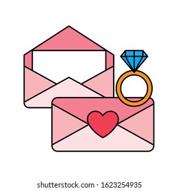engagement ring with envelope, valentines day vector illustration design