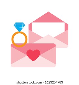engagement ring with envelope, valentines day vector illustration design