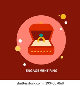 Engagement ring with green diamond in red box flat concept design