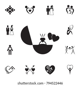engagement ring and hearts icon. Set of Valentine's Day elements icon. Photo camera quality graphic design collection icons for websites, web design, mobile app on white background