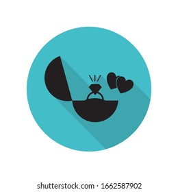 Anillo de compromiso y corazones larga sombra icono. Glifo simple, vector plano de iconos de flecha para ui y ux, sitio web o aplicación móvil