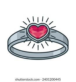 Engagement ring with heart-shaped pink gemstone isolated vector illustration for National Proposal Day on March 20