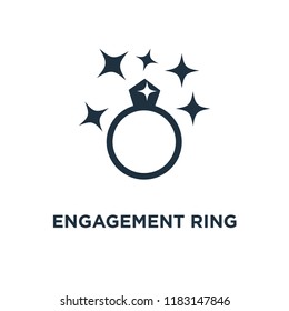 Engagement ring icon. Black filled vector illustration. Engagement ring symbol on white background. Can be used in web and mobile.