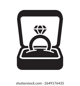 Ícone de anel de noivado em uma caixa para proposta de casamento um símbolo para o compromisso de amor e casamento um anel de diamante como um presente especial vetor bonito ícone de glifo sólido
