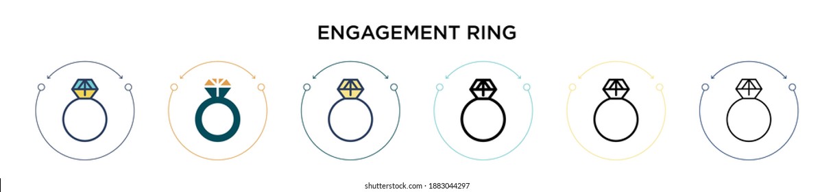 Engagement ring icon in filled, thin line, outline and stroke style. Vector illustration of two colored and black engagement ring vector icons designs can be used for mobile, ui, web